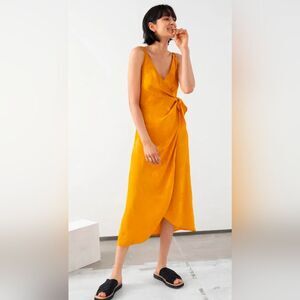 & OTHER STORIES Tropical Flower Yellow Jacquard Midi Sleeveless Wrap Dress Sz 6